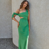 Luscious Fields One Shoulder Maxi Dress Green