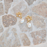 18K Gold Plated Pearl Gems Earrings Gold