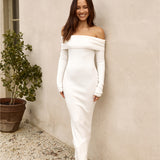 Angels Sing Off Shoulder Knit Maxi Dress White