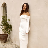 Angels Sing Off Shoulder Knit Maxi Dress White