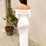 Angels Sing Off Shoulder Knit Maxi Dress White