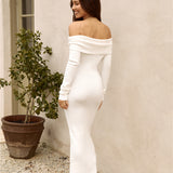 Angels Sing Off Shoulder Knit Maxi Dress White