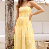 Sunflower Fields Strapless Midi Dress Yellow