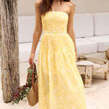 Sunflower Fields Strapless Midi Dress Yellow