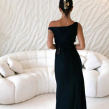 Moonlight Dancer Off Shoulder Maxi Dress Black