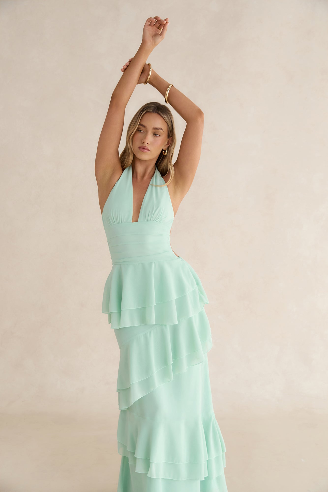 Path Of Fate Halter Maxi Dress Sage