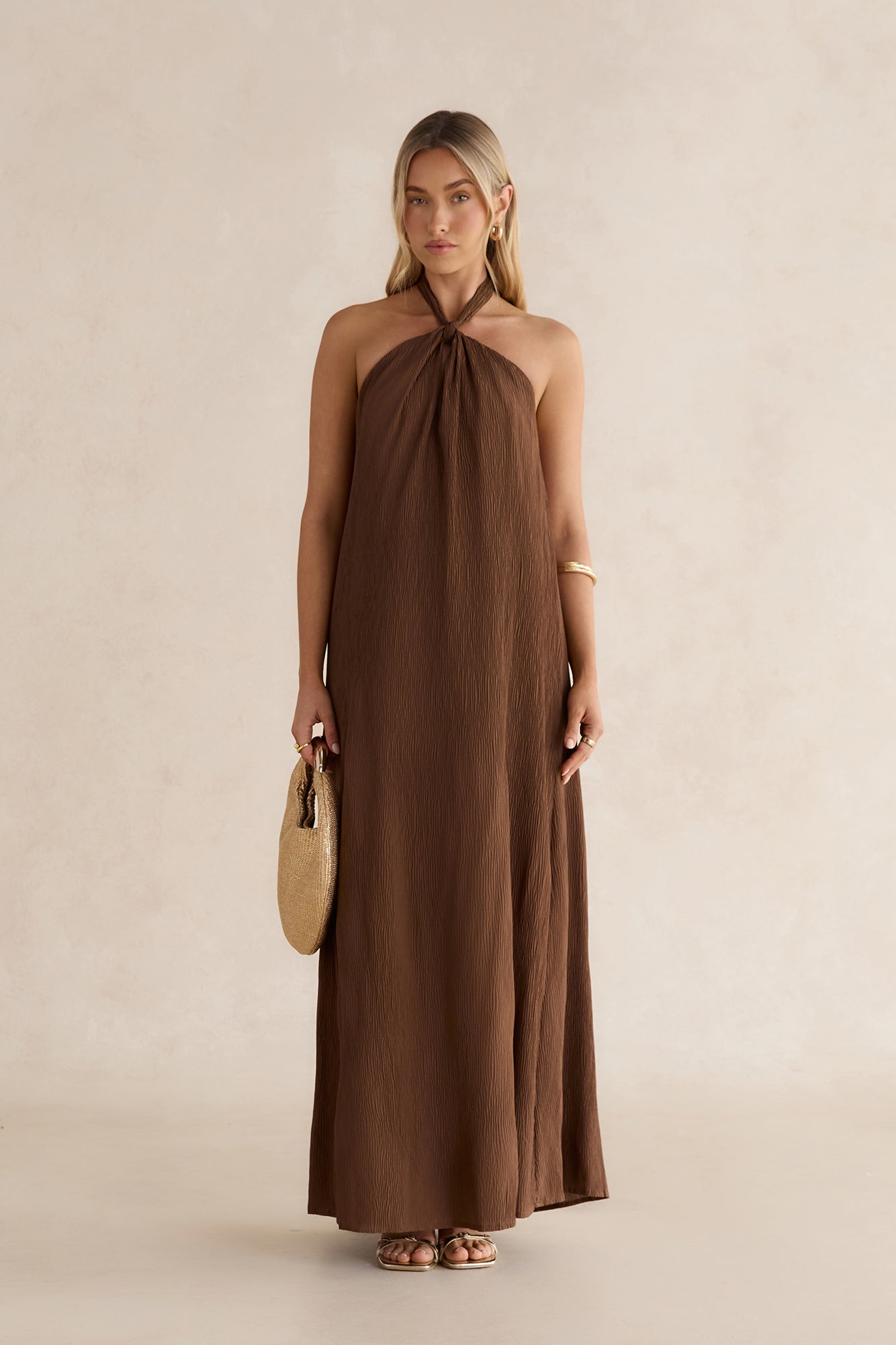 Isle Of Chic Halter Maxi Dress Brown