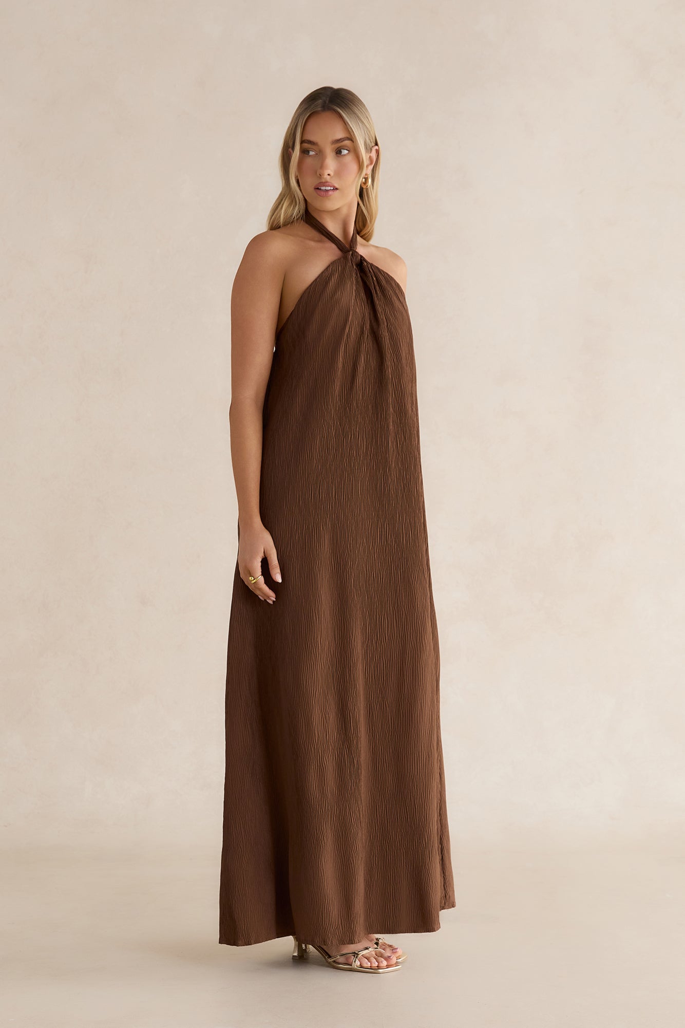 Isle Of Chic Halter Maxi Dress Brown