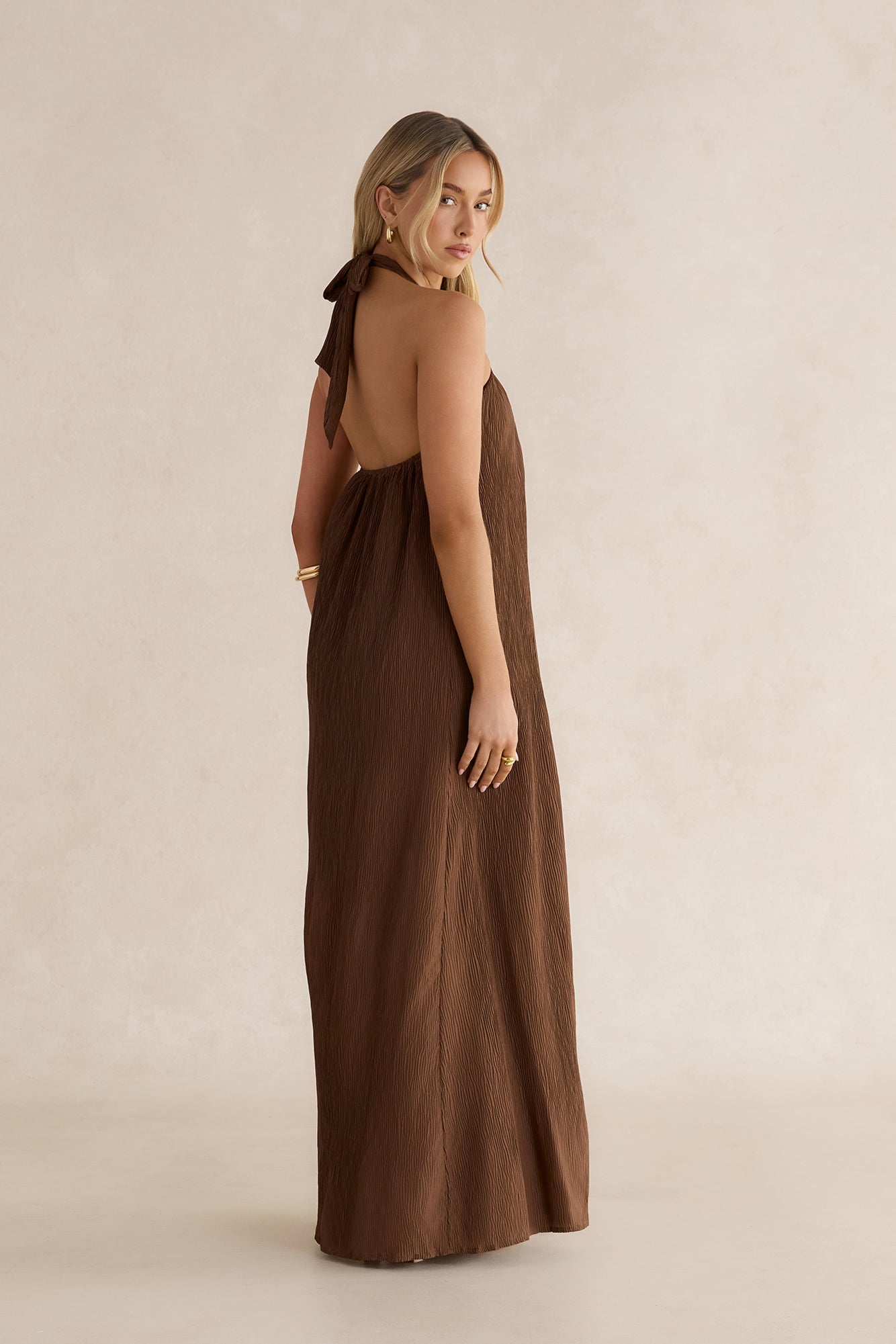 Isle Of Chic Halter Maxi Dress Brown