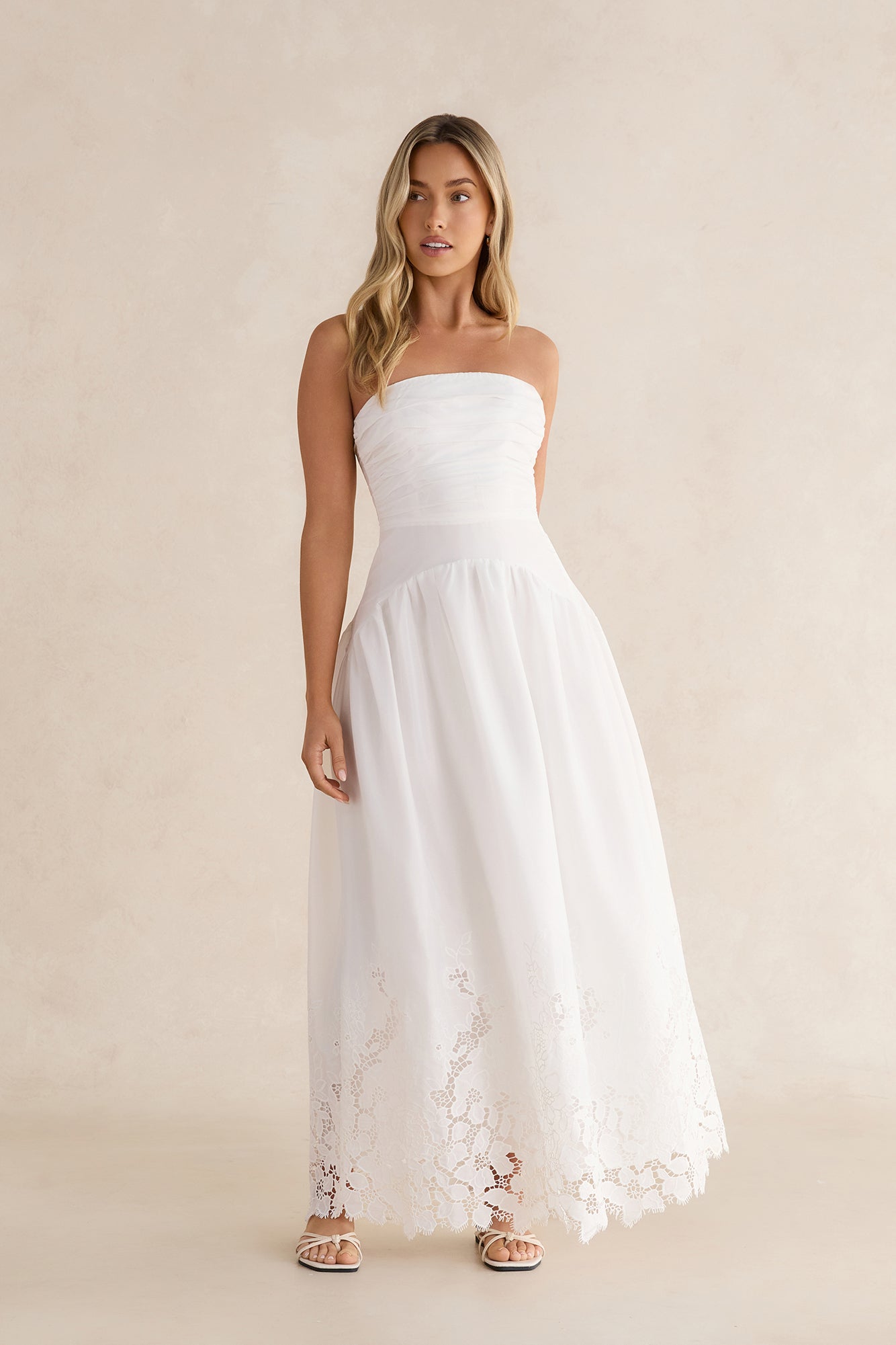 white lace maxi dress australia Elora White Lace Maxi Dress - US 14