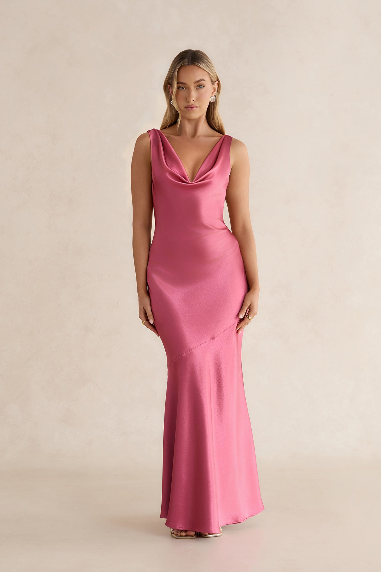 Glistening Light Satin Maxi Dress Magenta