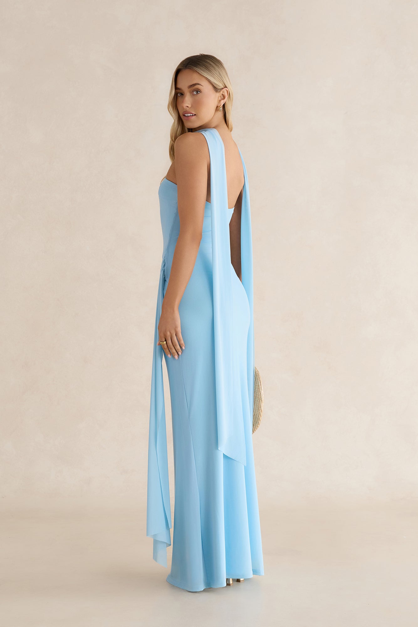 Day To Night Luxe Mesh Strapless Maxi Dress Blue