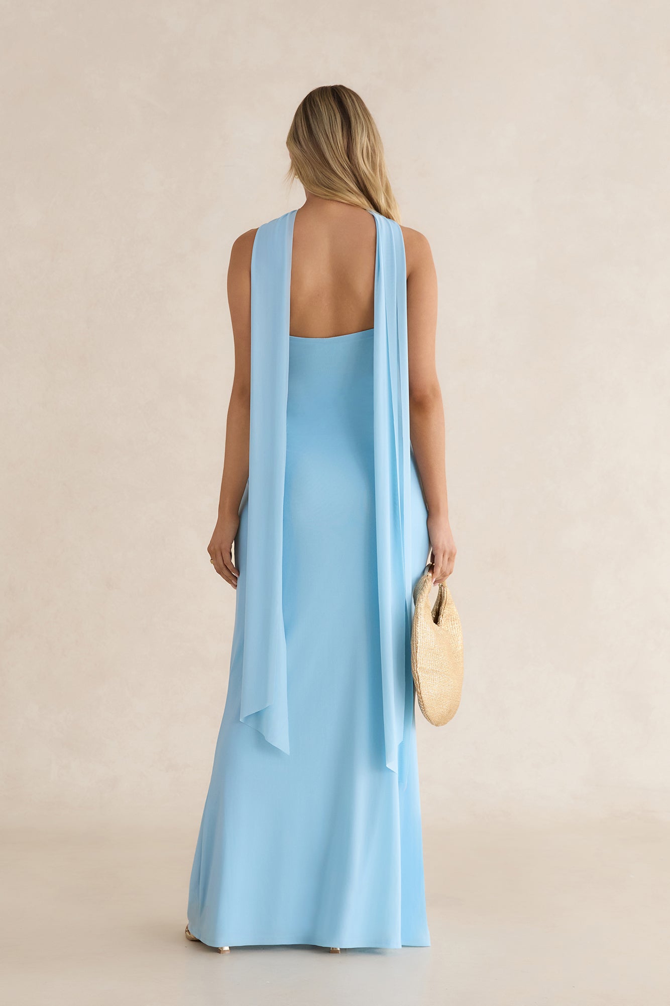 Day To Night Luxe Mesh Strapless Maxi Dress Blue