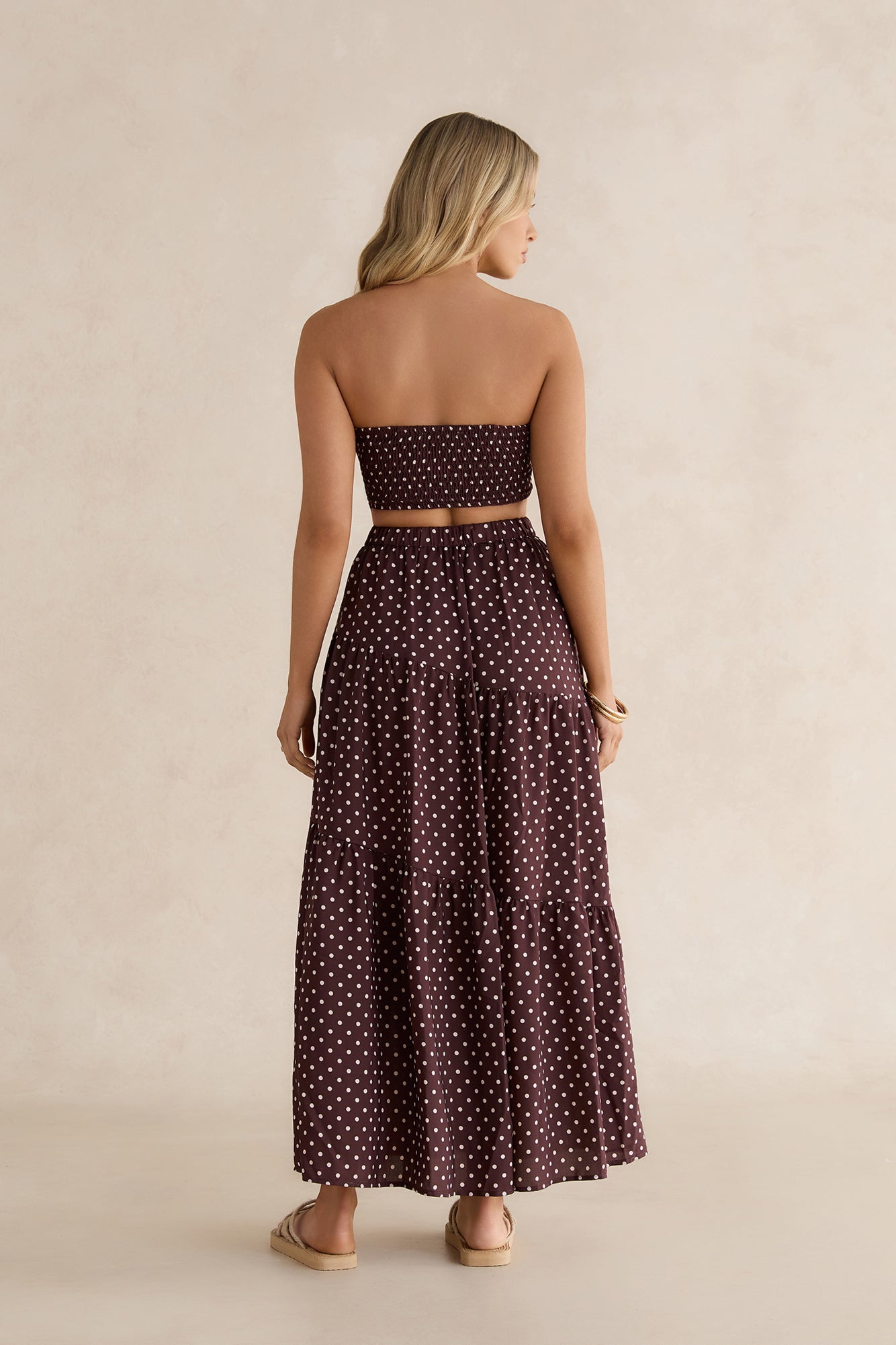 Shimmering Sands Polka Dot Maxi Skirt Brown