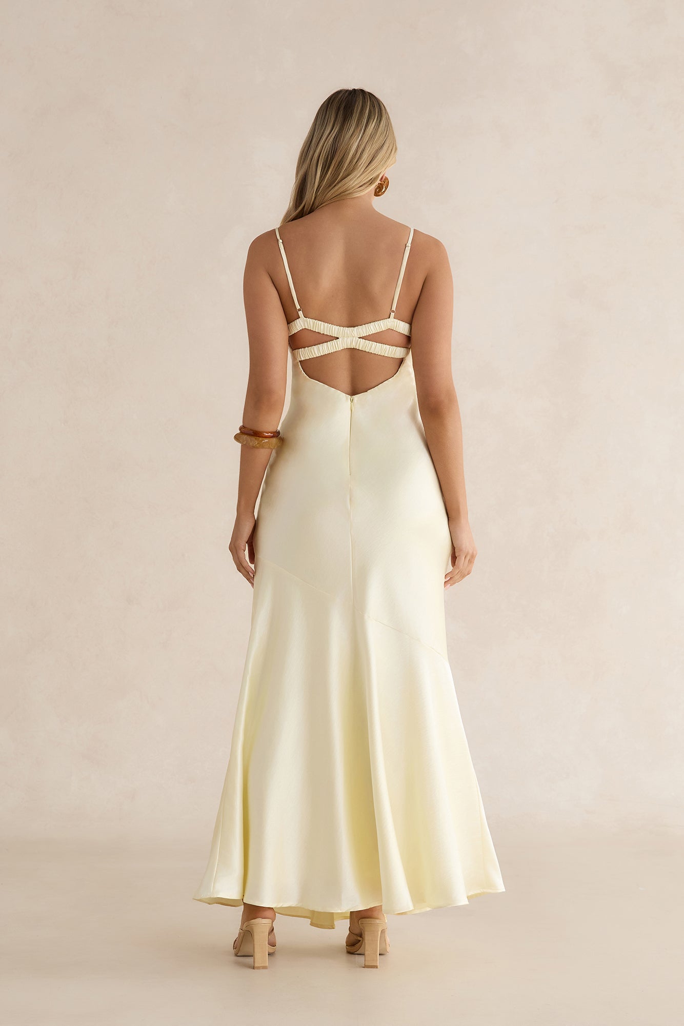 Golden Skies Satin Maxi Dress Yellow