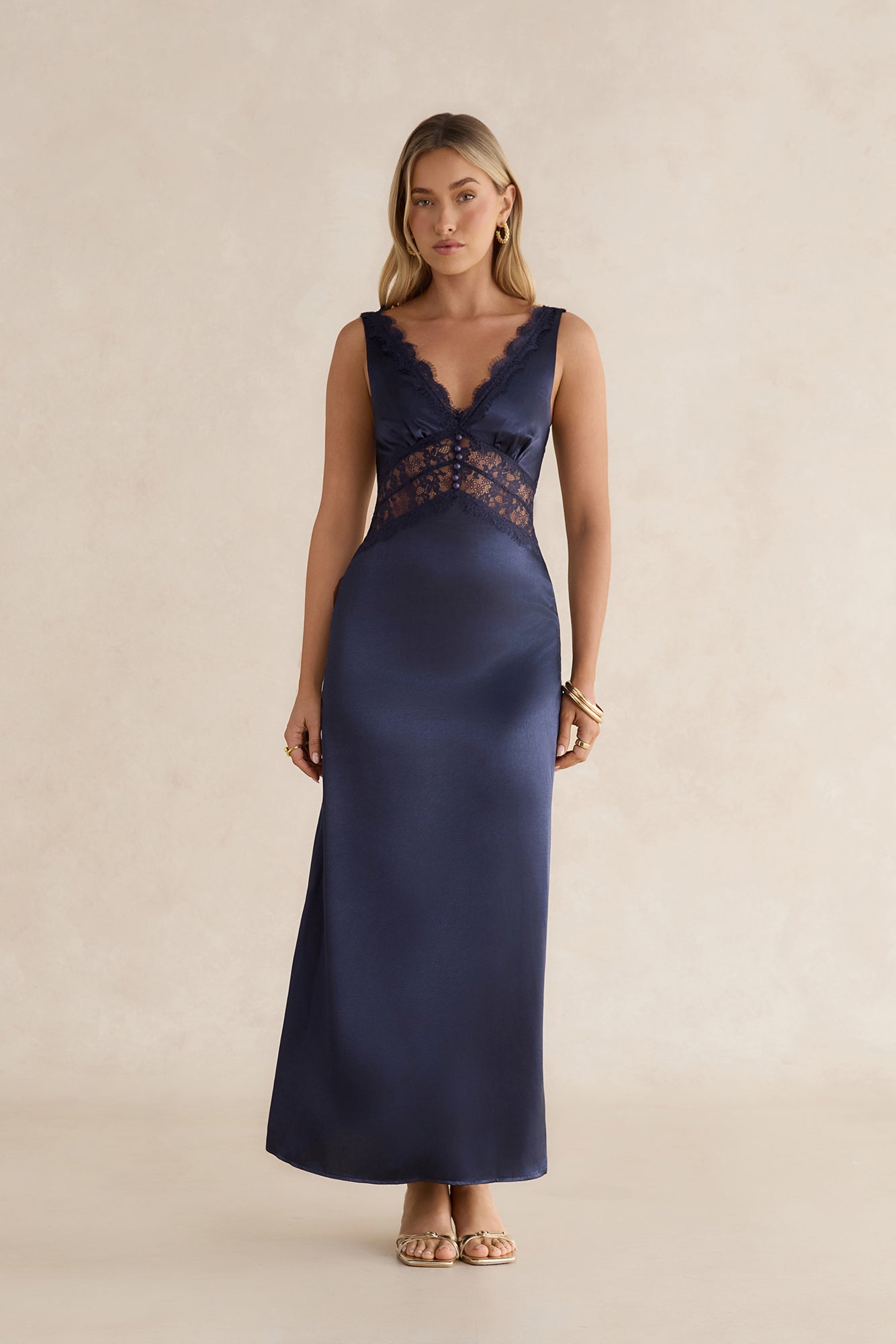 Romantic One Satin Maxi Dress Navy