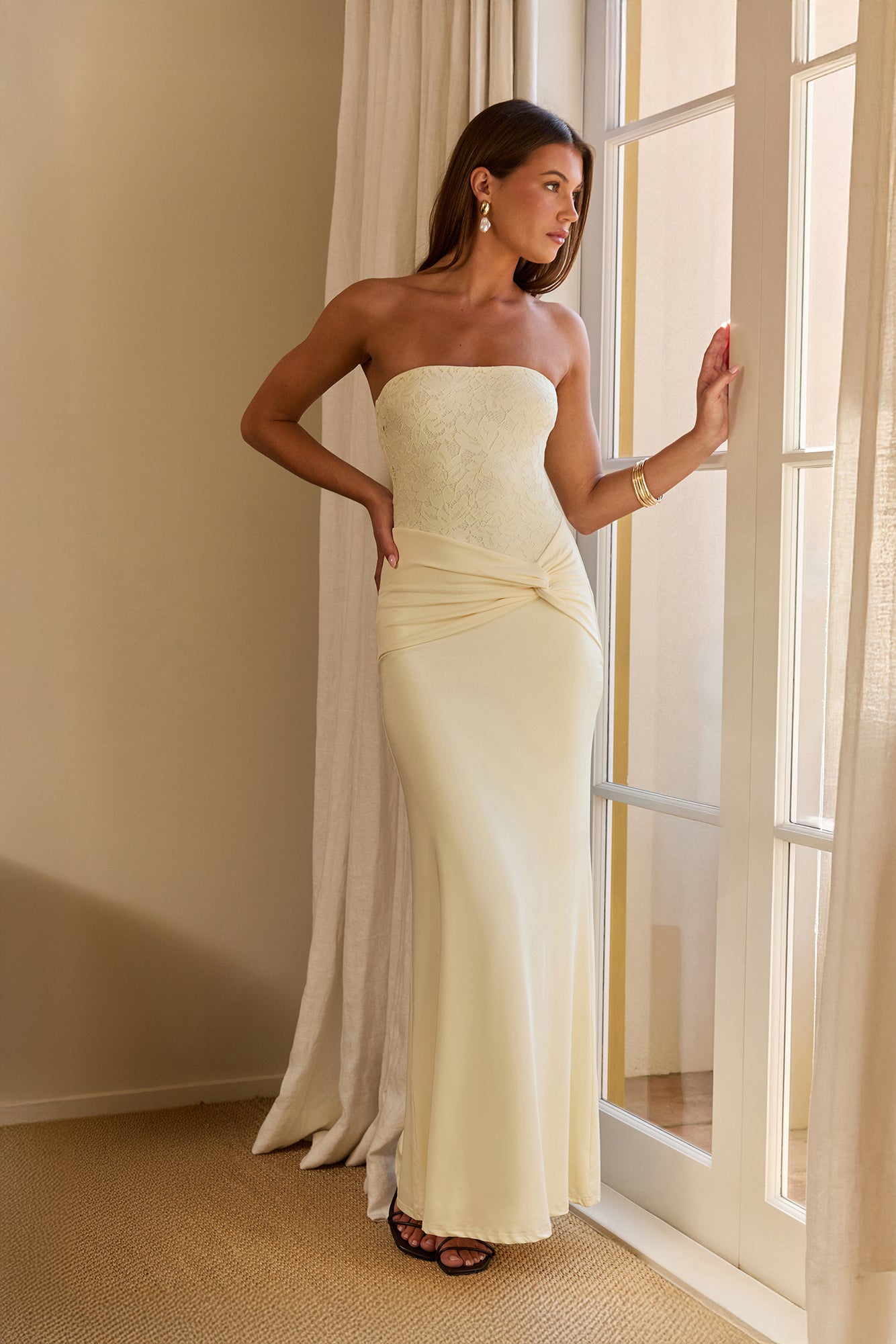 Daydream Diary Strapless Maxi Dress Butter Yellow