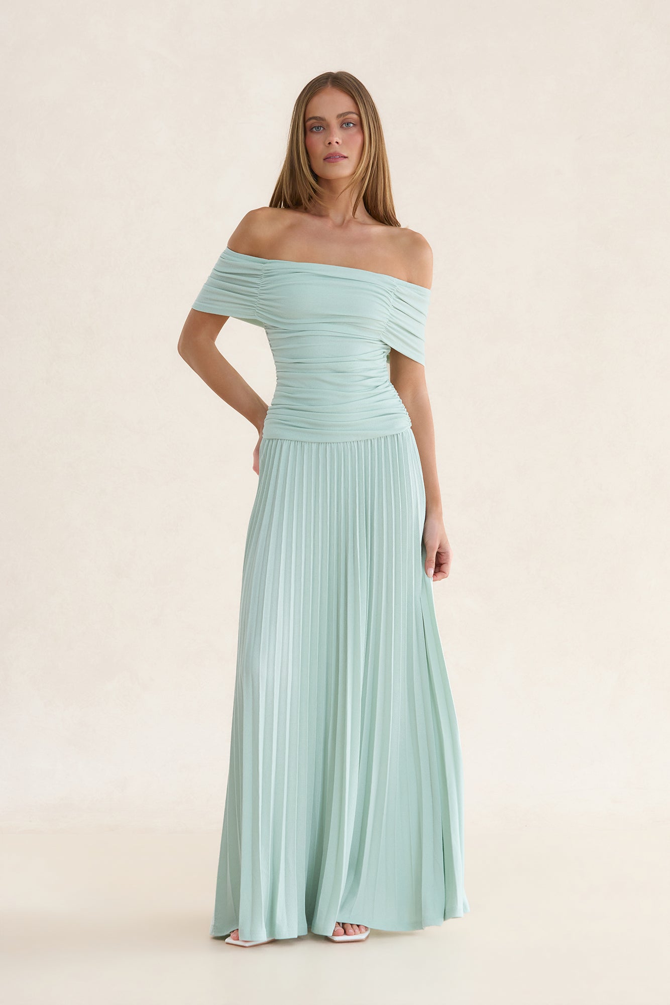 Wishes In The Wind Off Shoulder Maxi Dress Sage