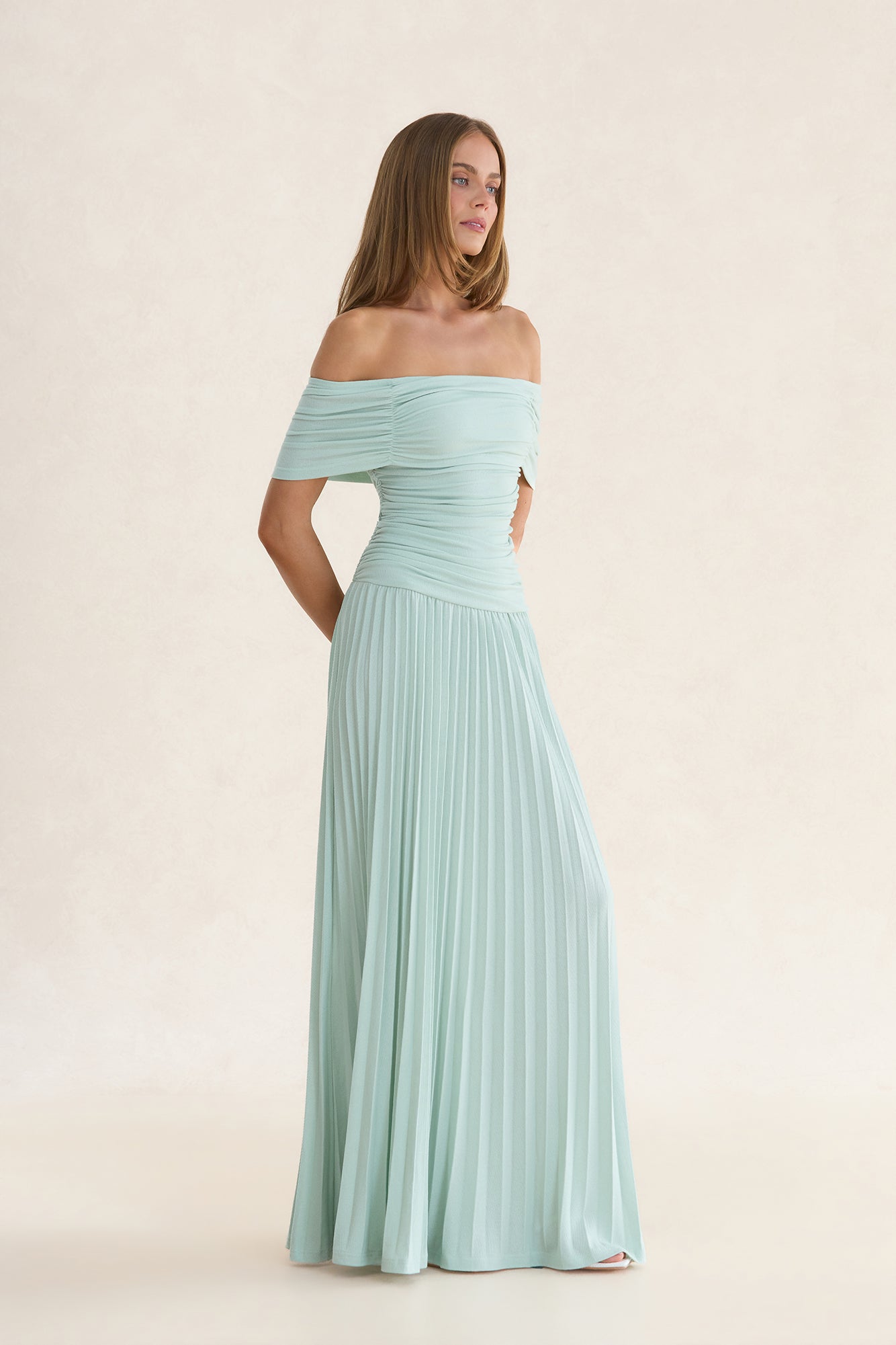 Wishes In The Wind Off Shoulder Maxi Dress Sage