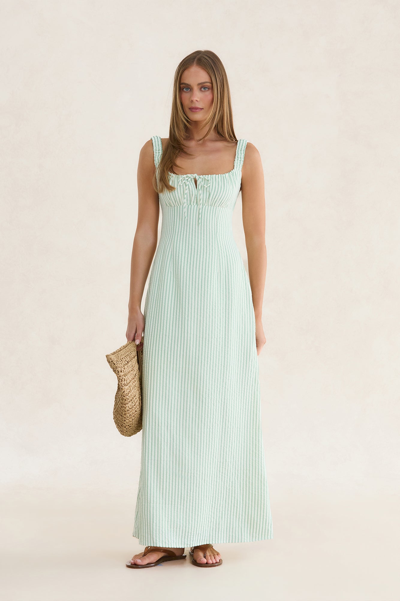 Paloma Maxi Dress Sage Stripe