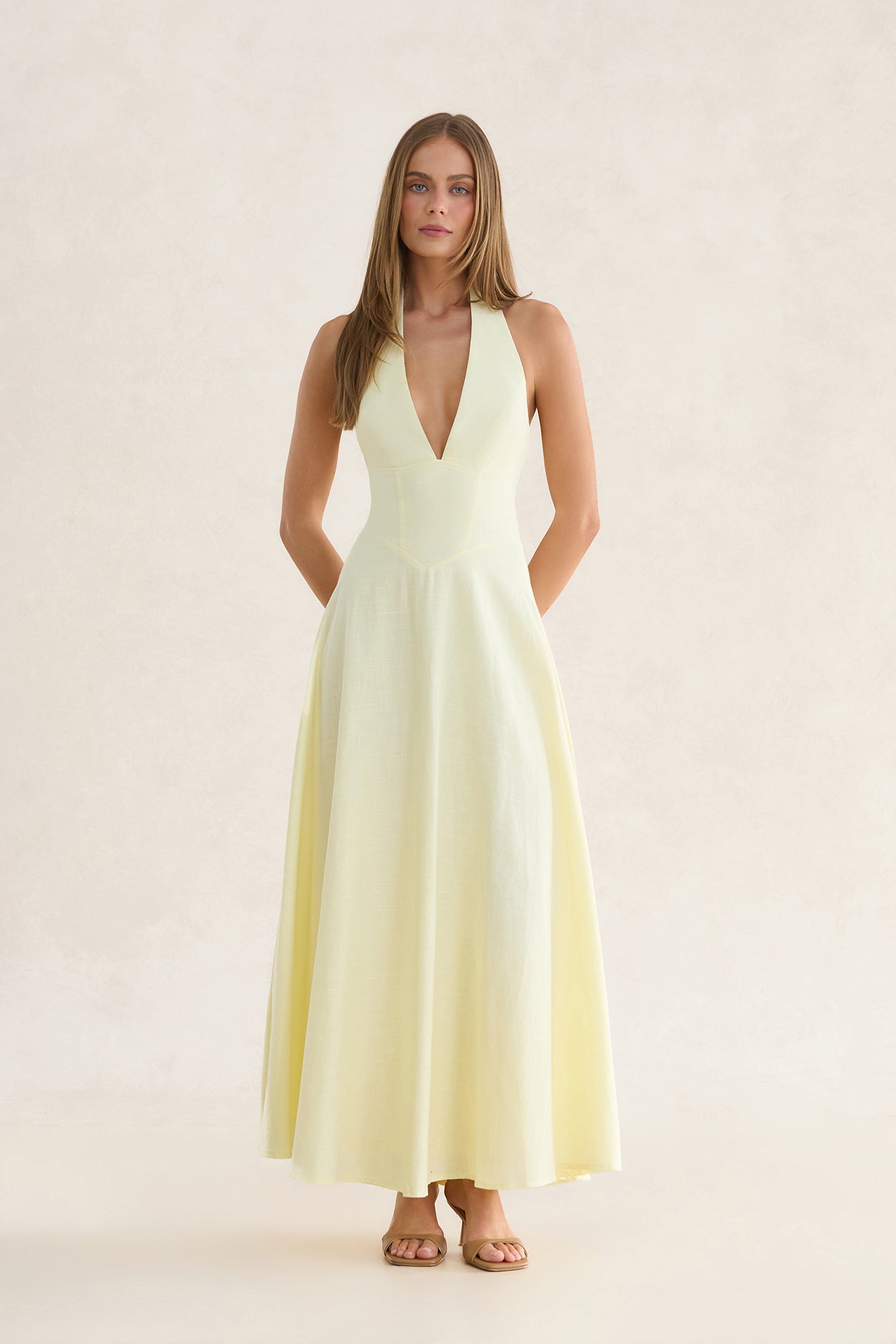 Whisper Of You Halter Maxi Dress Yellow