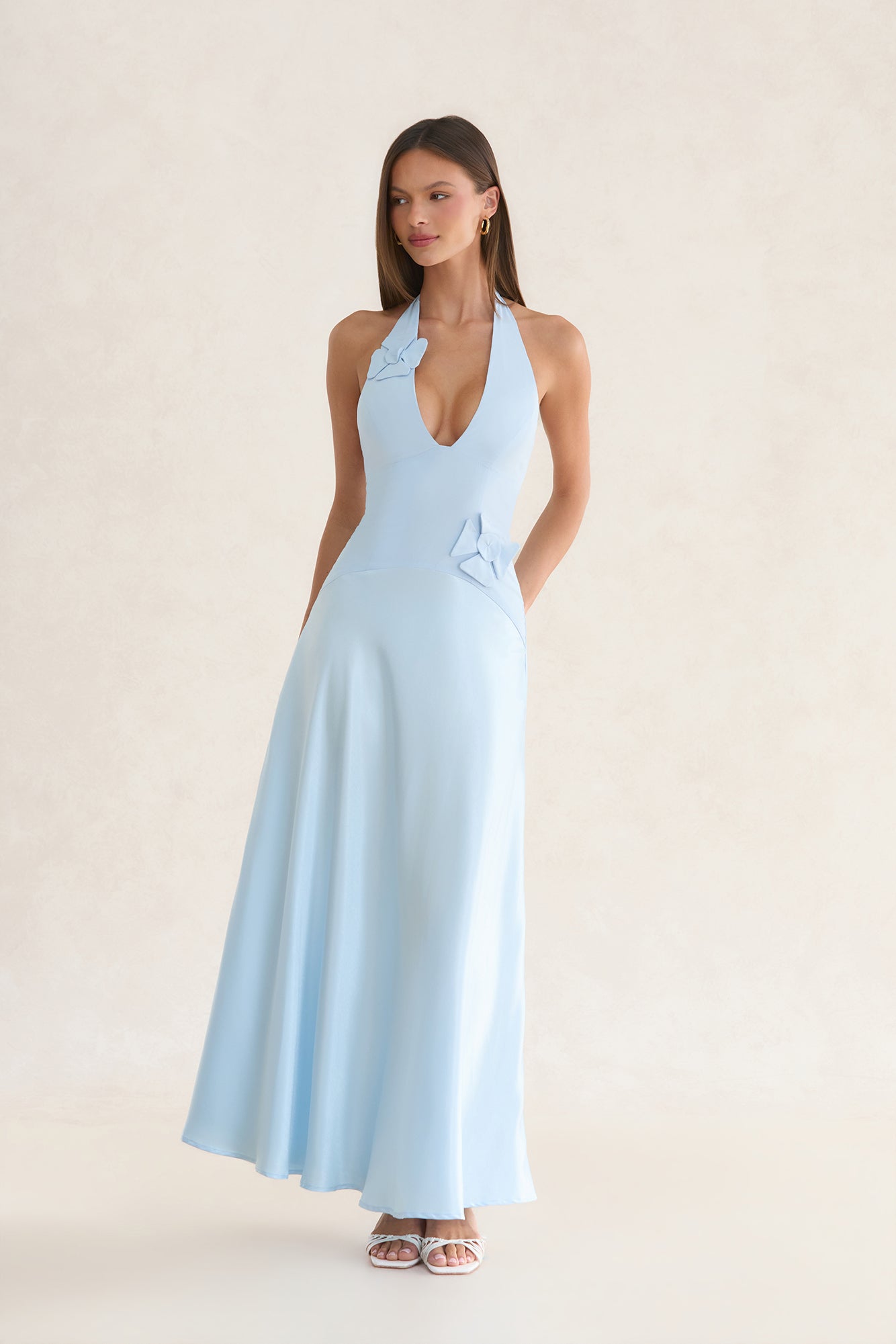 Gisella Satin Halter Maxi Dress Blue