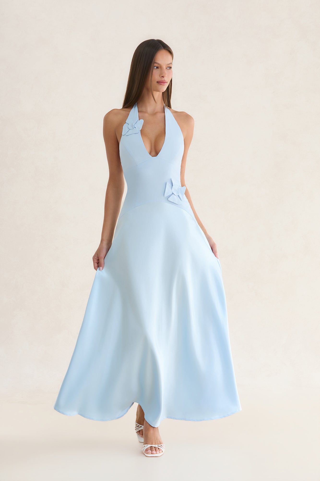 Gisella Satin Halter Maxi Dress Blue