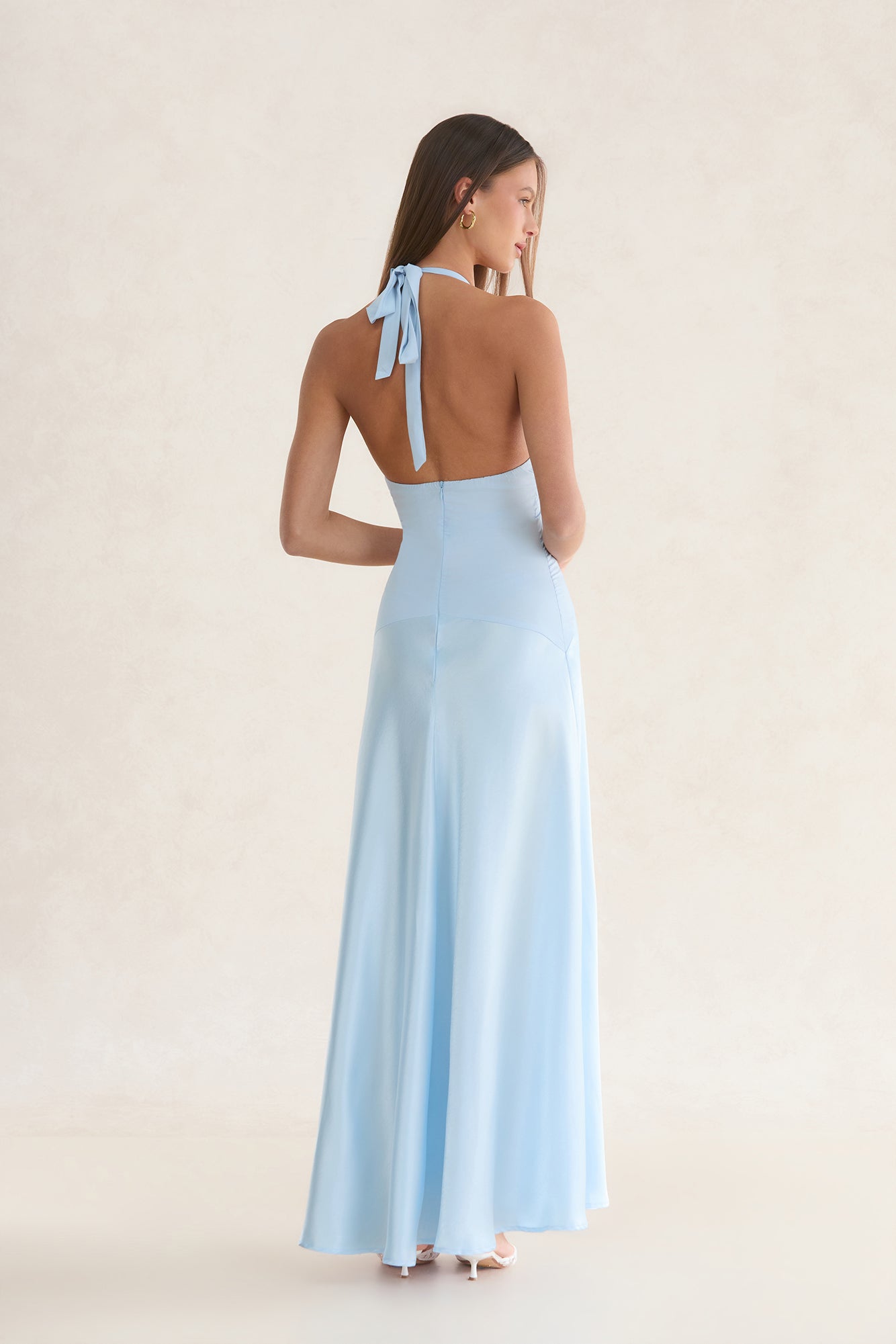 Gisella Satin Halter Maxi Dress Blue
