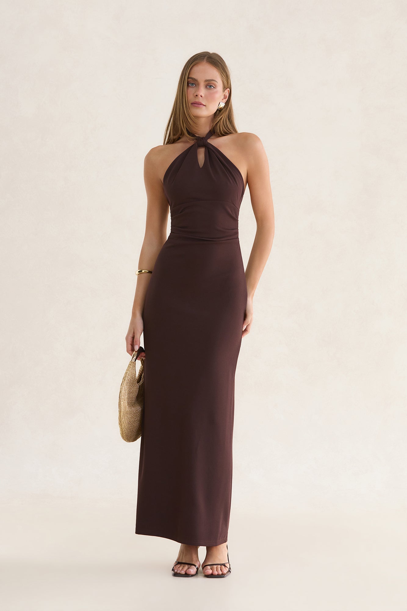 Amara Halter Maxi Dress Chocolate