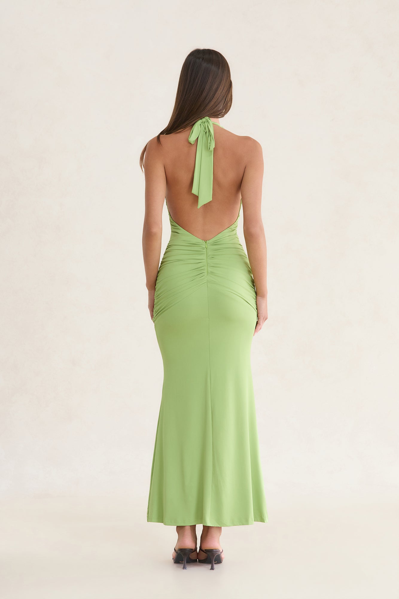 Verona Ruched Halter Maxi Dress Olive