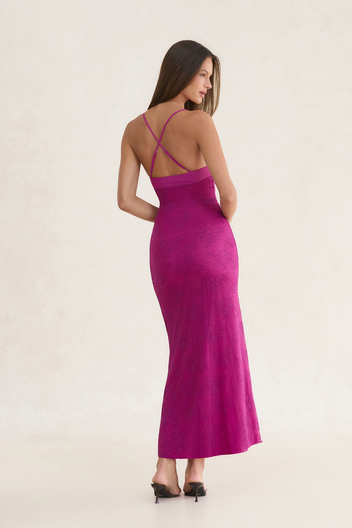 Counting The Seconds Lace Mesh Maxi Dress Plum