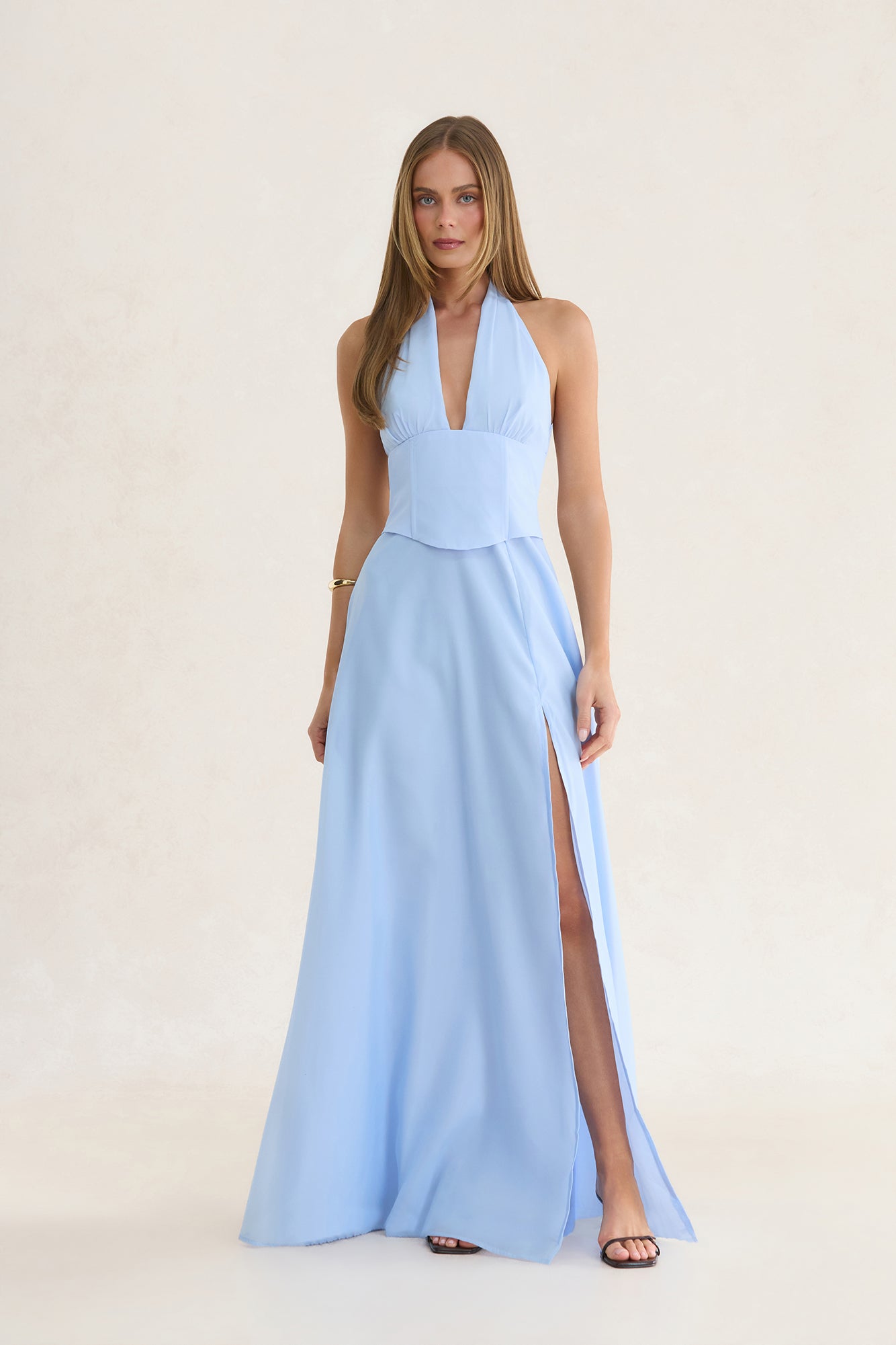Whispering Horizon Halter Maxi Dress Blue