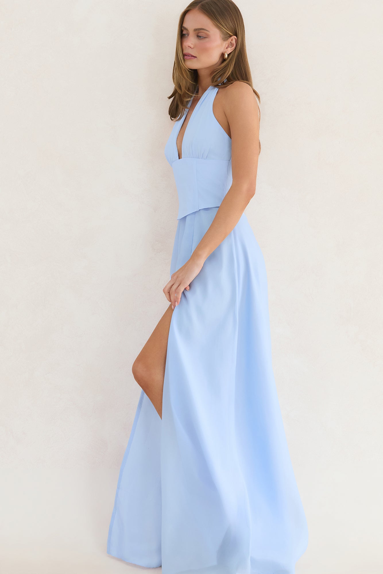Whispering Horizon Halter Maxi Dress Blue
