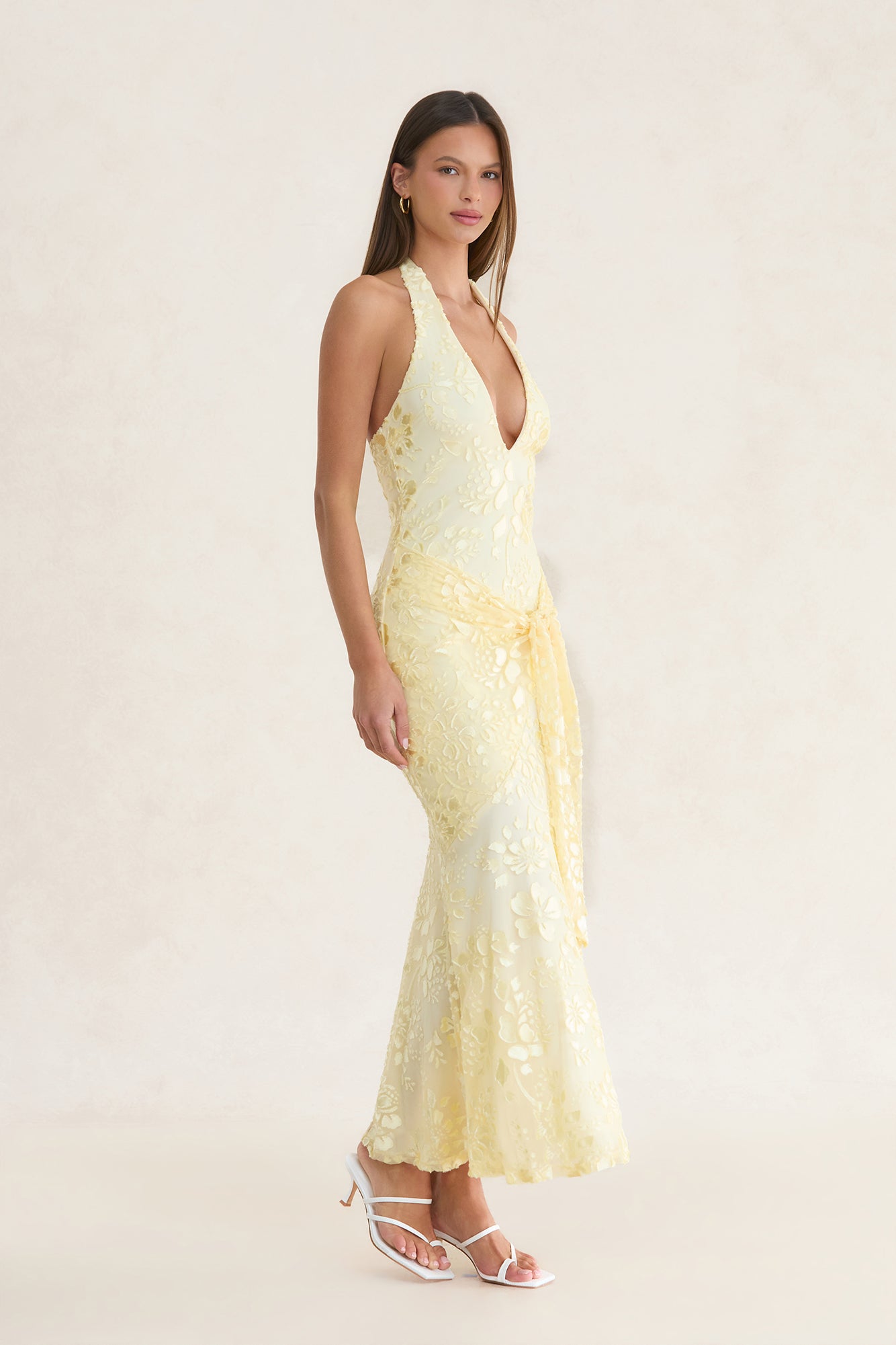 Lumiere Tie Halter Maxi Dress Lemon