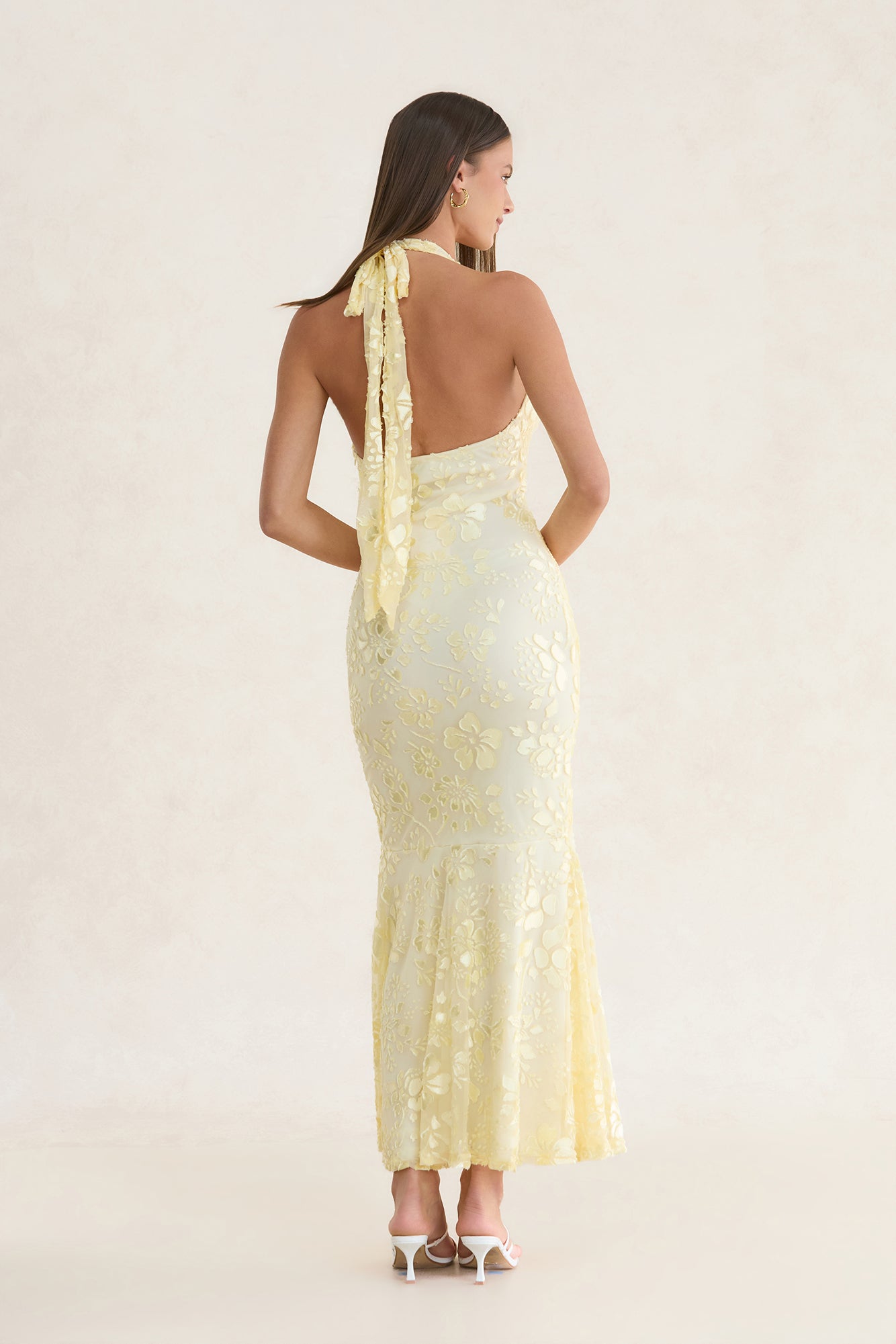Lumiere Tie Halter Maxi Dress Lemon
