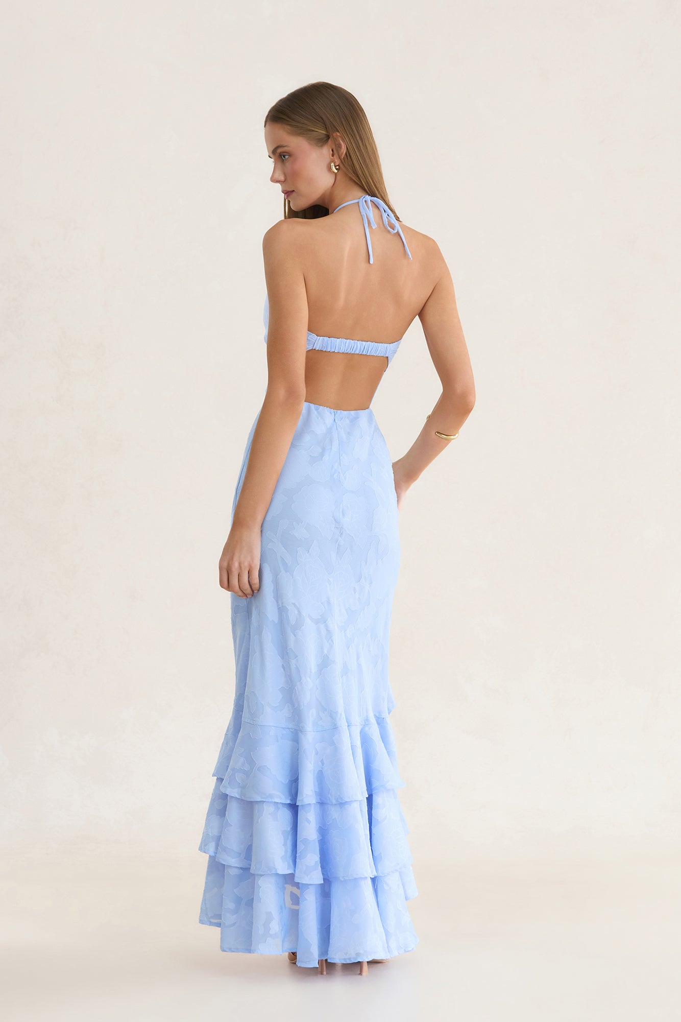 Delphine Ruffled Halter Maxi Dress Blue