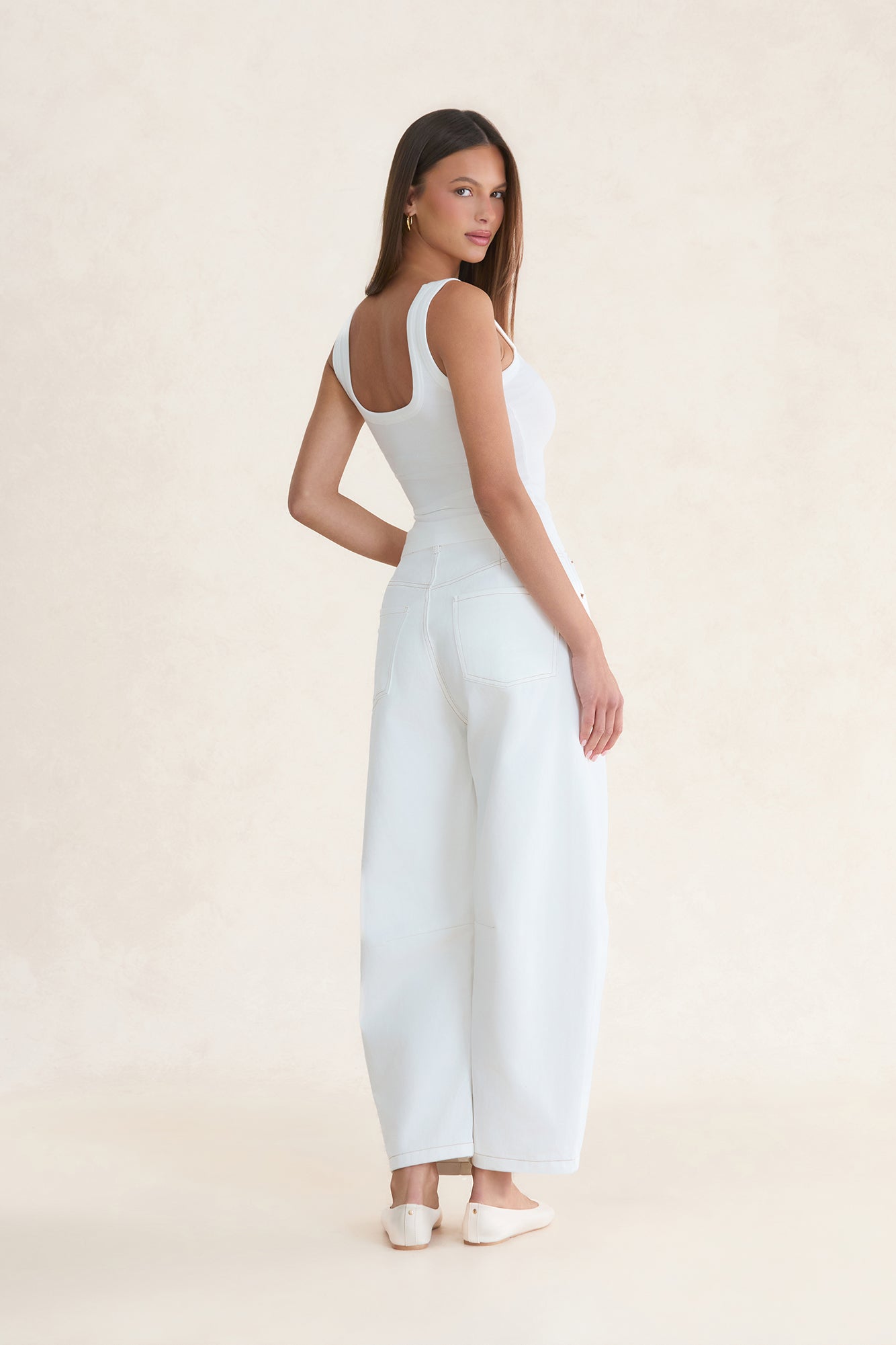 BASE Luxe Rib Thick Strap Tank Top Ivory