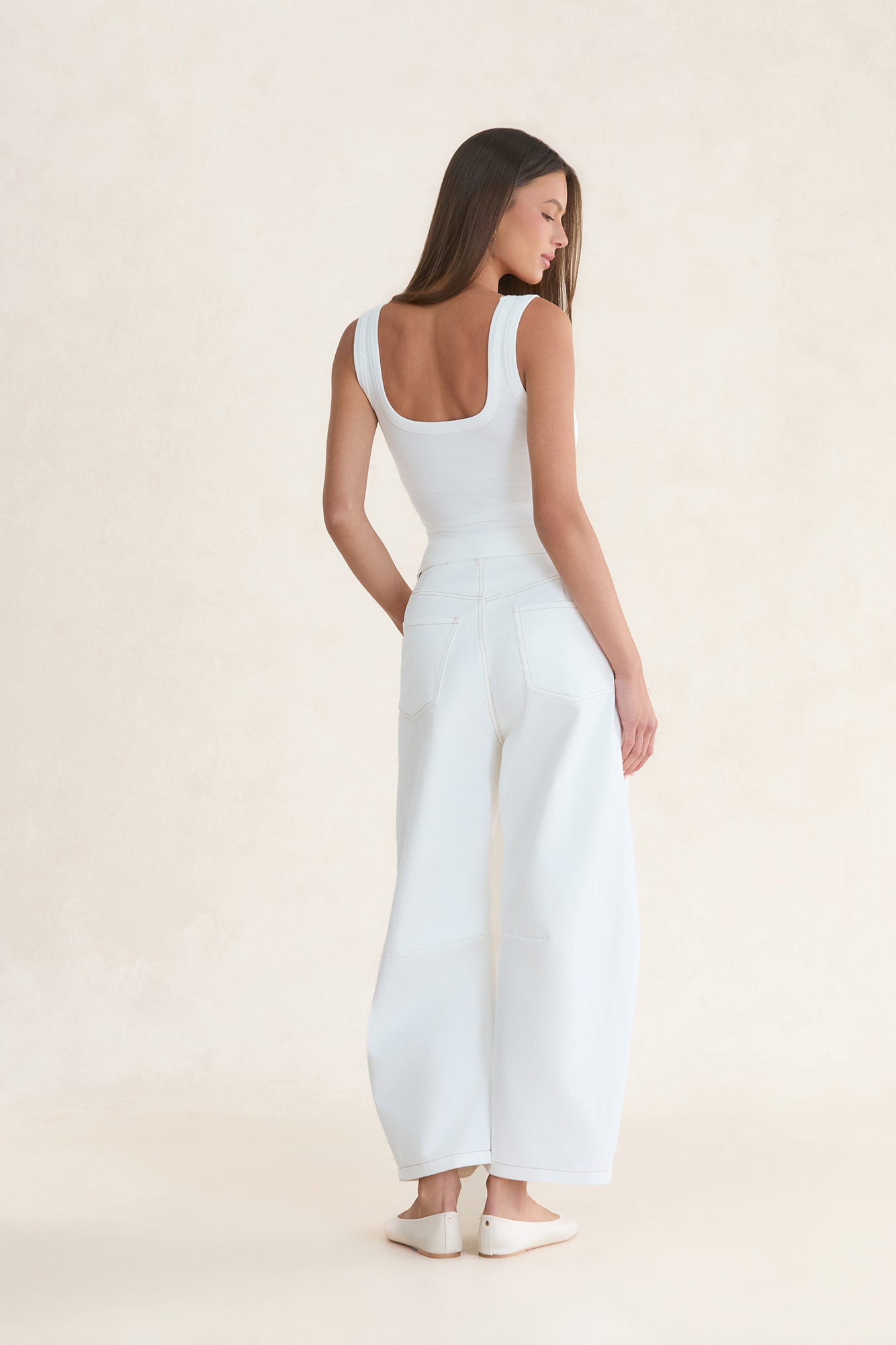 BASE Luxe Rib Thick Strap Tank Top Ivory