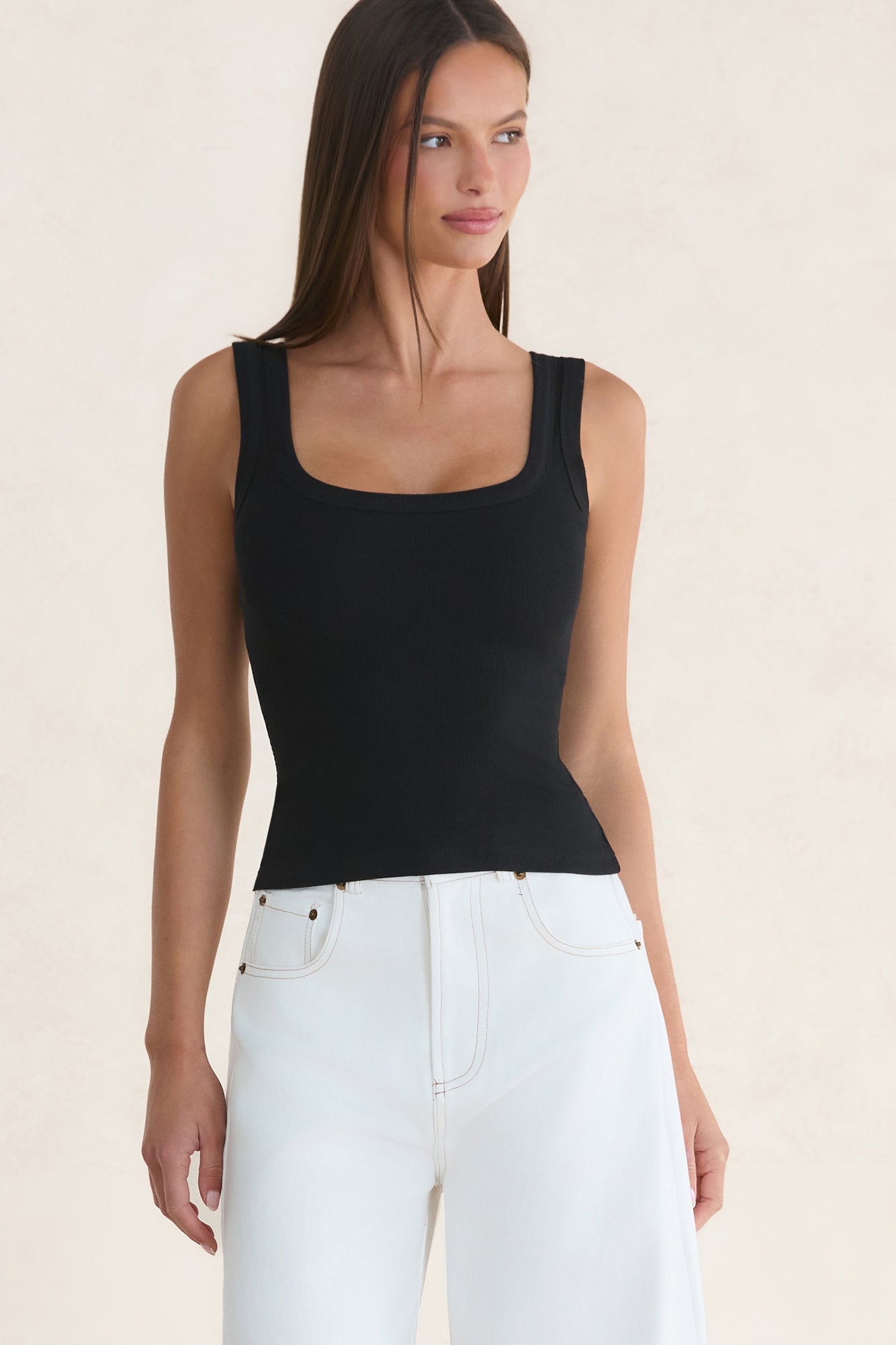 BASE Luxe Rib Thick Strap Tank Top Black