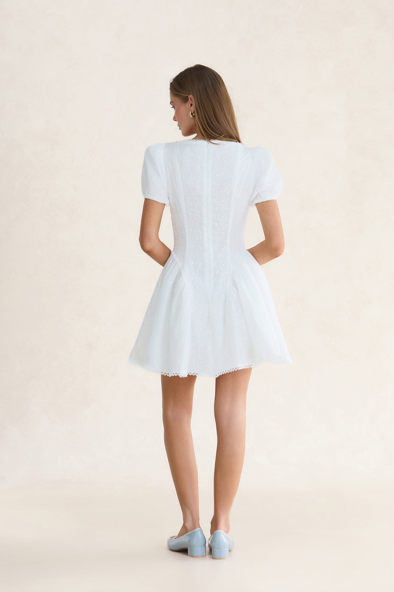 Sunlit Wildflowers Embroidered Mini Dress White