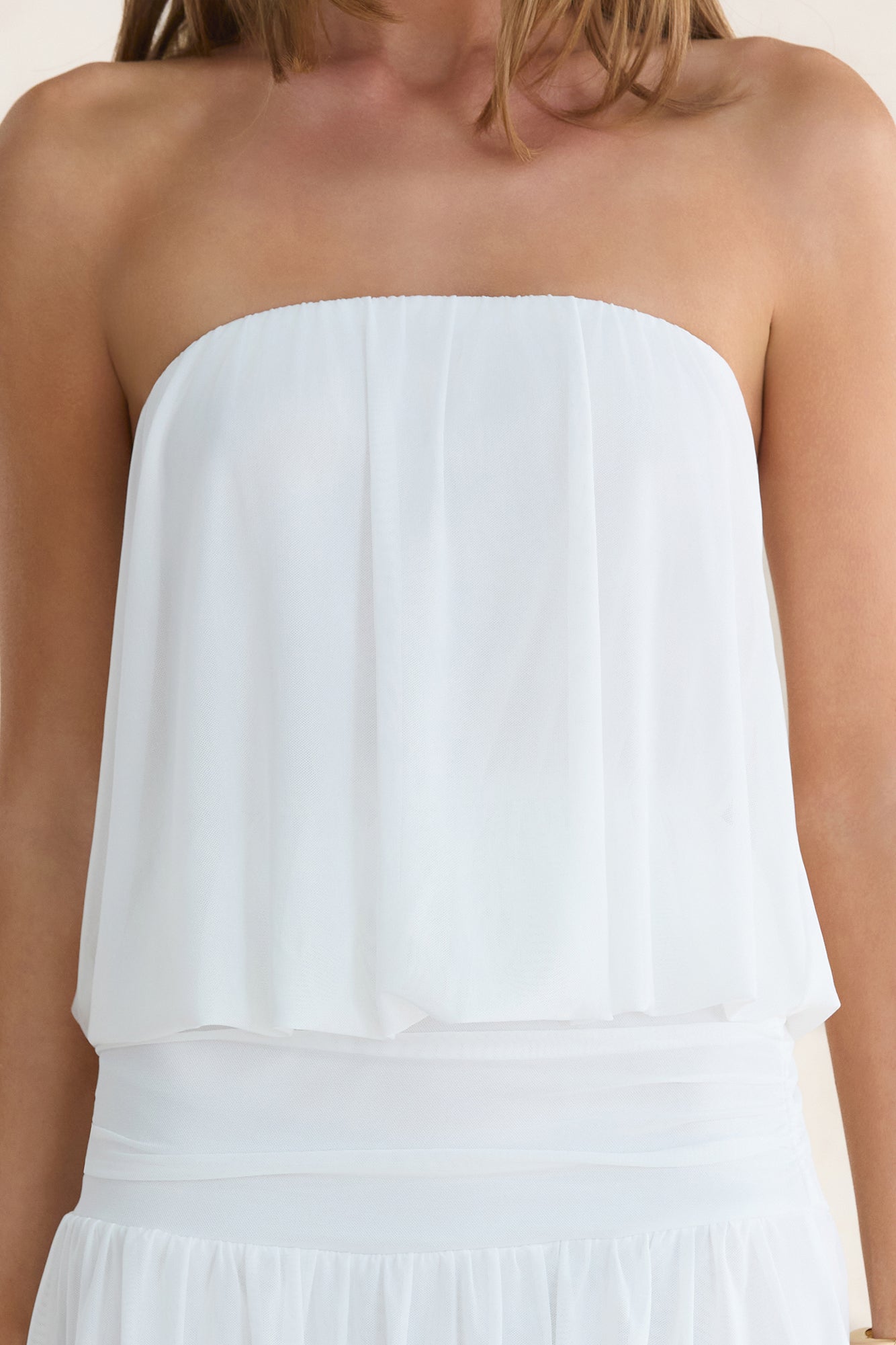 Capri Strapless Mesh Mini Dress White