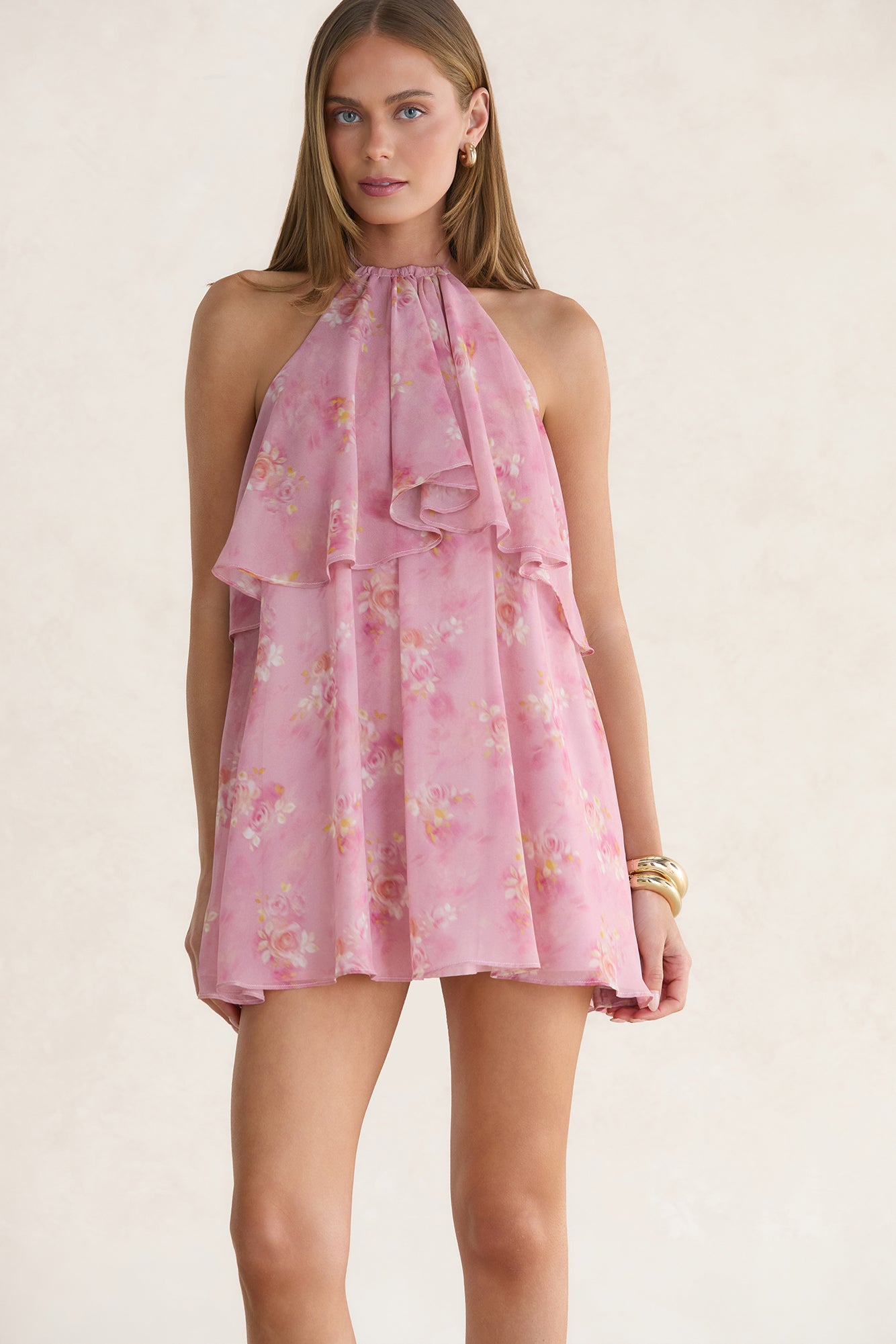 Always Seen Halter Mini Dress Pink