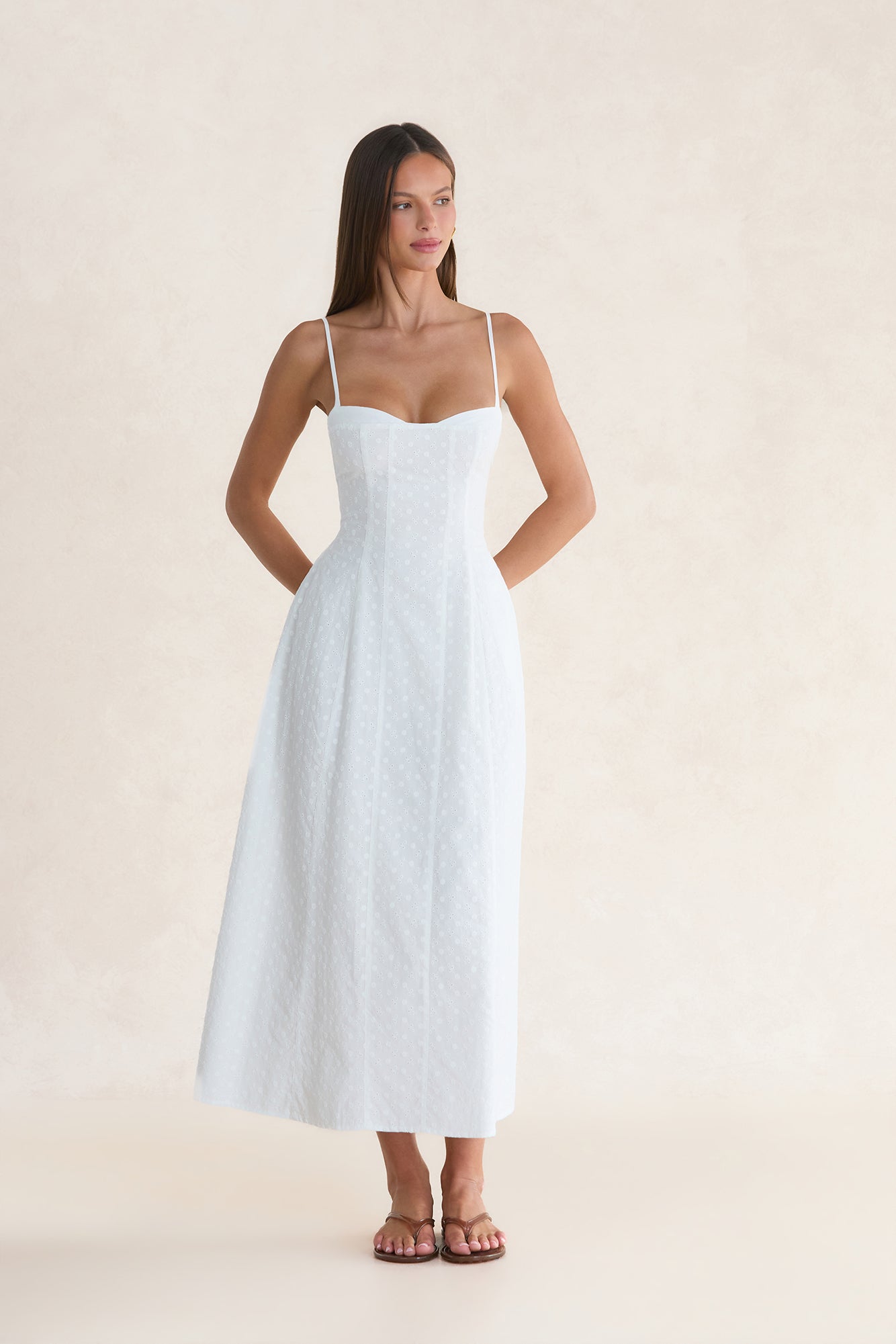 Rhode Island Embroidered Midi Dress White