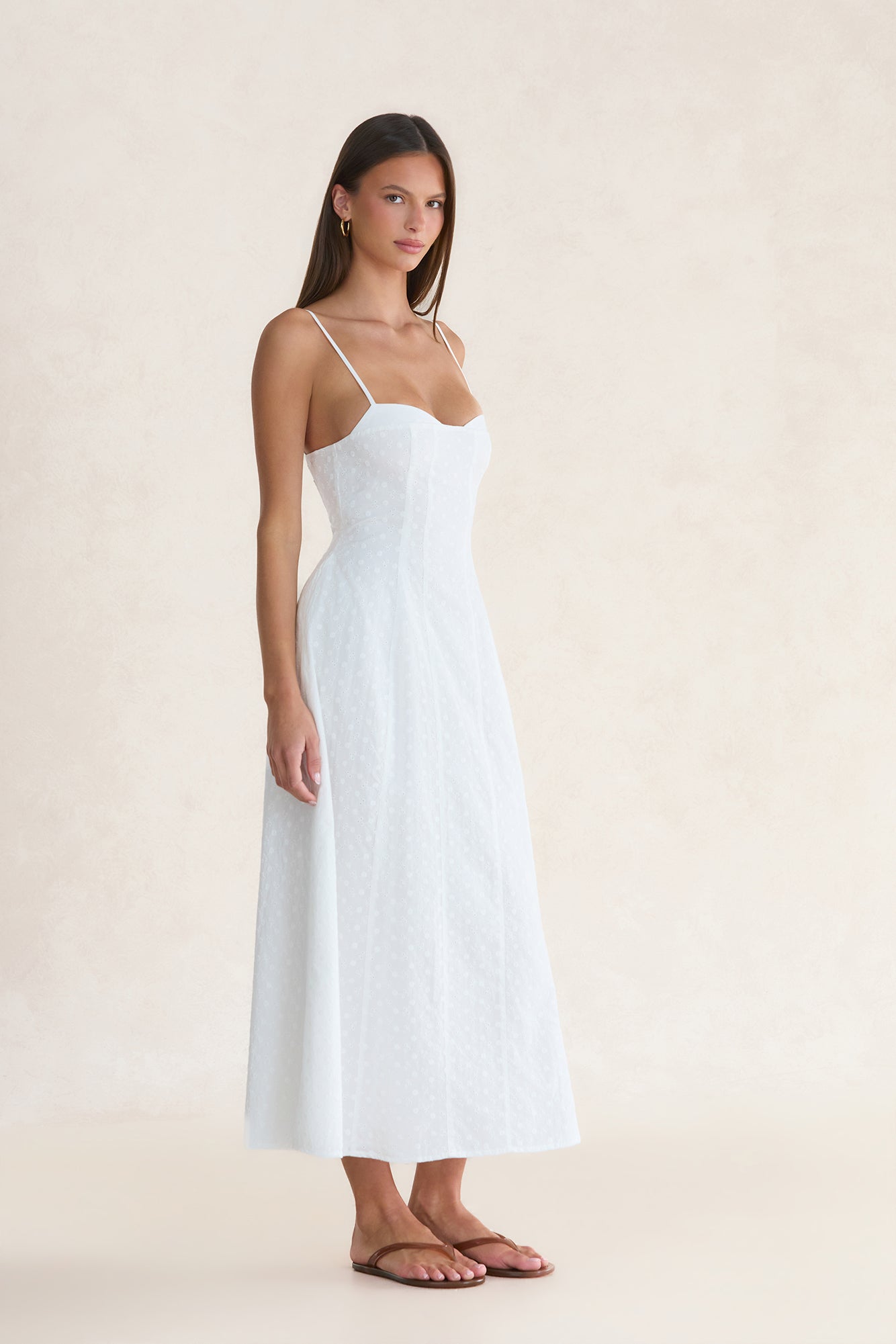 Rhode Island Embroidered Midi Dress White