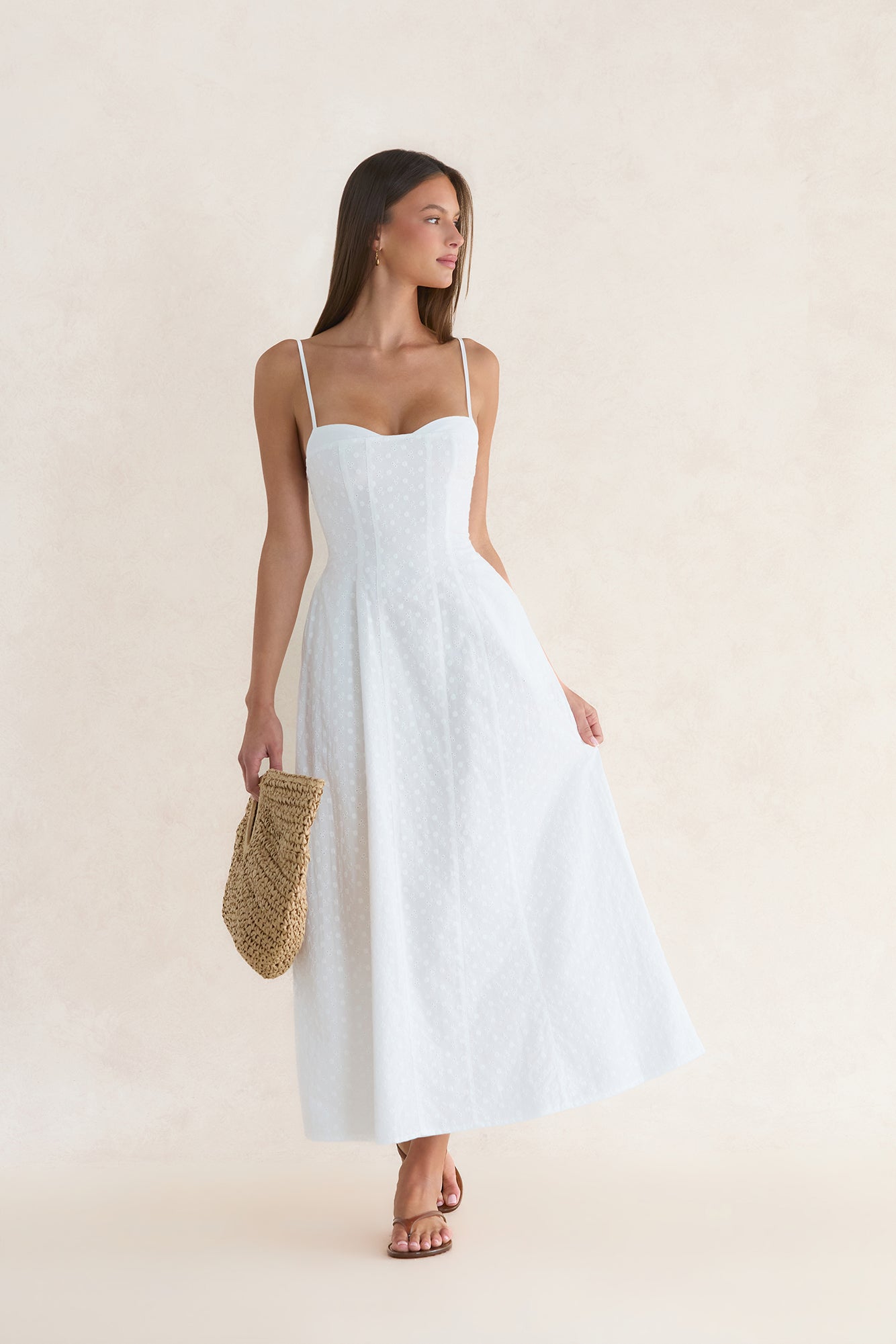 Rhode Island Embroidered Midi Dress White