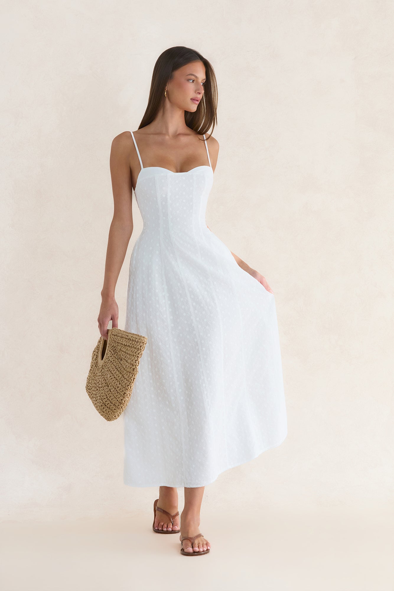 Rhode Island Embroidered Midi Dress White