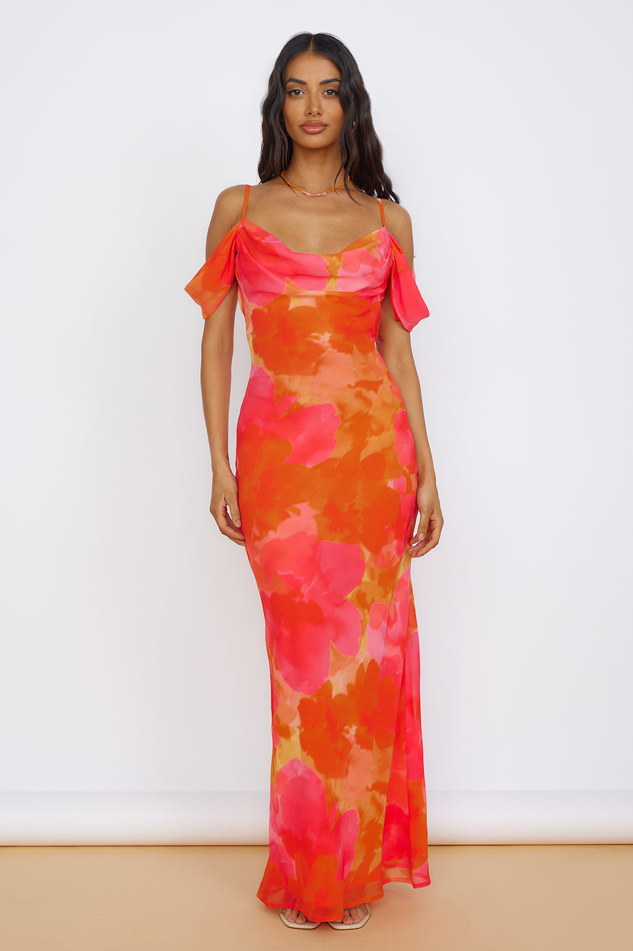 oralie midi dress RUNAWAY Oralie Midi Dress Orange Floral
