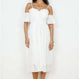 Basque Midi Dress White