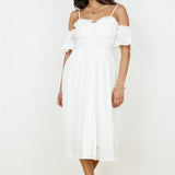 Basque Midi Dress White