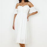 Basque Midi Dress White